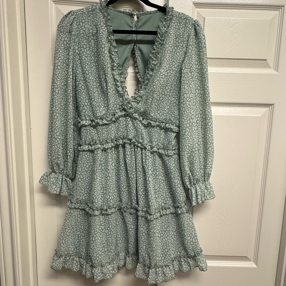 Elegant Green Ruffle Mini Dress